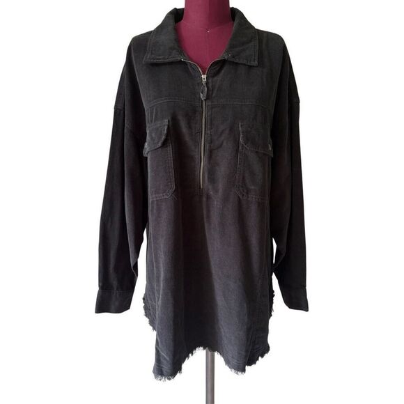 NWOT Aerie Offline Corduroy Quarter Zip Shacket size XL Black - Picture 2 of 11